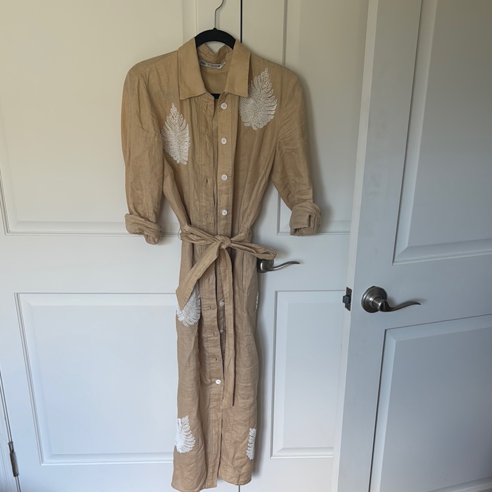 Zara Linen Shirt Dress with Beaded details